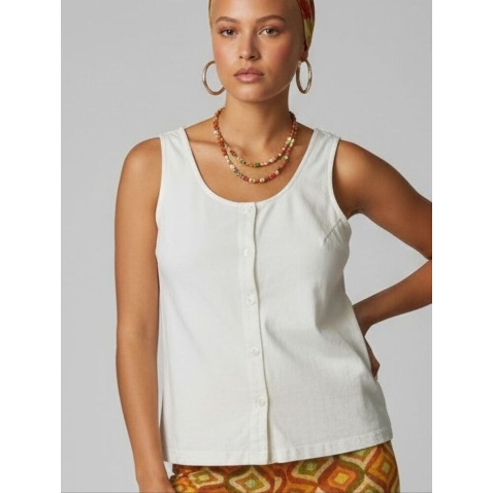 Crisp Cotton White Button-Front Tank Top